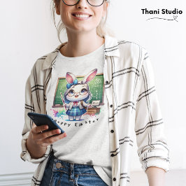 Schattige Konijnenleraar Hoppy Pasen & Aangepaste T-shirt