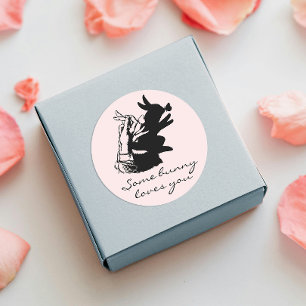 Schattige konijnenliefde woordspeling zwarte hands ronde sticker