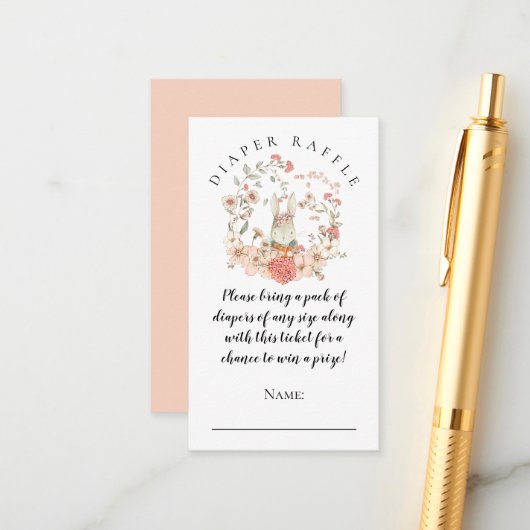  Schattige Konijnenluier Raffle Meisje Douche Informatiekaartje (Voorkant / Achterkant in situ)