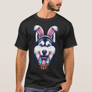 Schattige Konijnenoor Siberische Husky Hond Paasei T-shirt