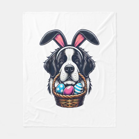 Schattige Konijnenoor Sint Bernard Hond Pasen Ei E Fleece Deken (Voorkant)
