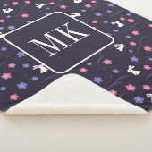 Schattige Konijnenpatroon Monogram Initialen Paars Sherpa Deken (3/4)