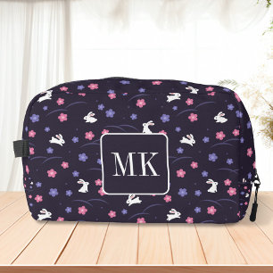Schattige Konijnenpatroon Monogram Initialen Paars Toilettasje