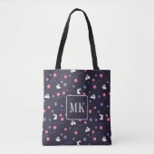 Schattige Konijnenpatroon Monogram Initialen Paars Tote Bag (Voorkant)