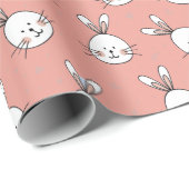 Schattige konijnenpatroon op Blush Pink Cadeaupapier (Rol Hoek)