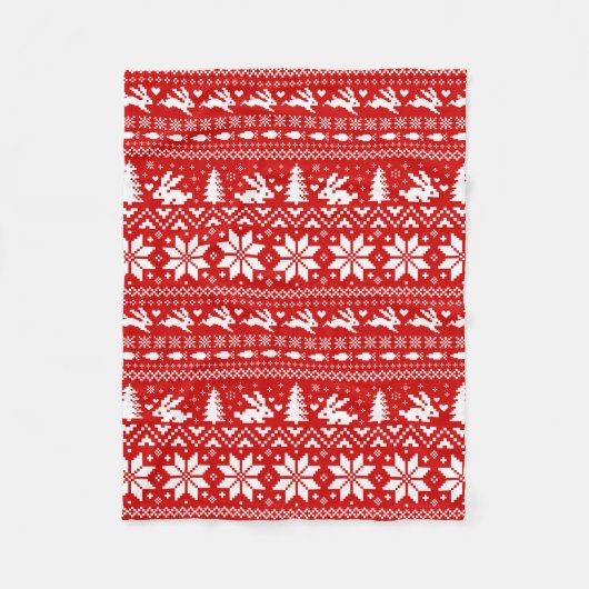 Schattige konijnenrood kerstvakantiepatroon fleece deken (Voorkant)