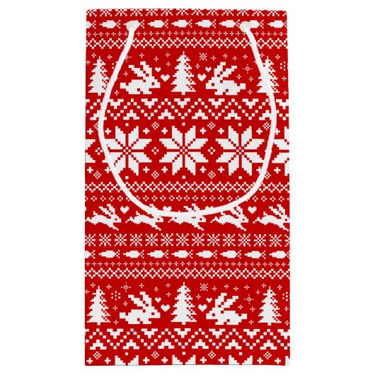 Schattige konijnenrood kerstvakantiepatroon klein cadeauzakje (Achterkant)