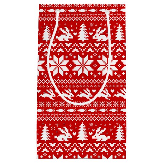 Schattige konijnenrood kerstvakantiepatroon klein cadeauzakje (Voorkant)