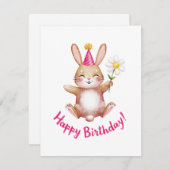 Schattige konijnenverjaardagsontwerp met Daisy Feestdagenkaart (Voorkant / Achterkant)