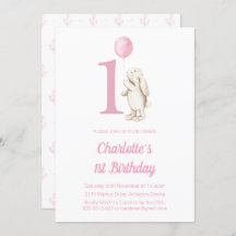 Schattige konijntje & ballon roze 1e verjaardag