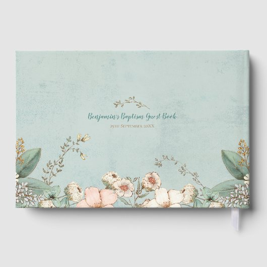  Schattige Konijntje Bloemen Groen Baby Doop Gastenboek (Achterkant)