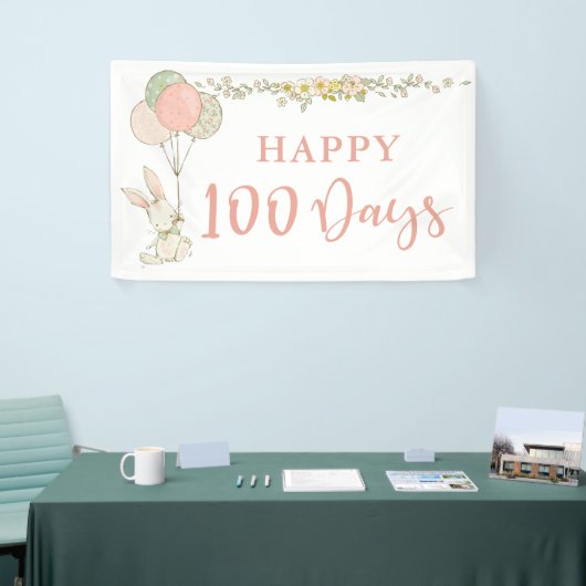 Schattige konijntje bloemig 100 dagen spandoek (Beurs)