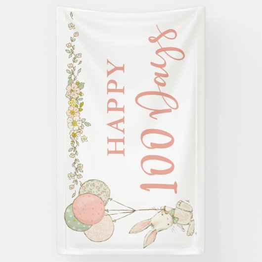 Schattige  konijntje bloemig 100 dagen spandoek (Verticaal)