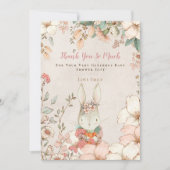  Schattige Konijntje Botanisch Roze Meisje Baby sh Bedankkaart (Voorkant)