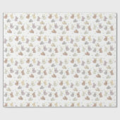 Schattige konijntje en bloemenillustratiepatroon cadeaupapier (Vlak)