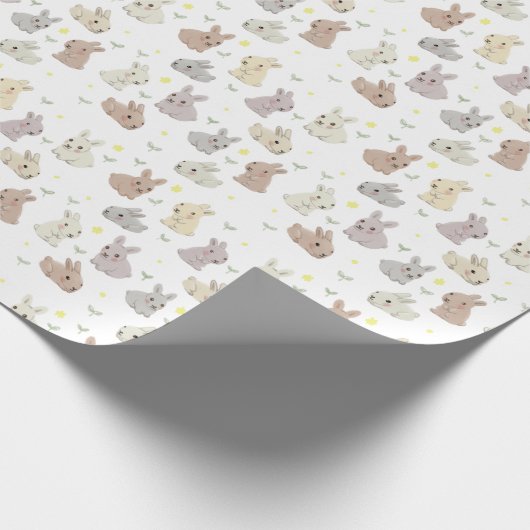 Schattige konijntje en bloemenillustratiepatroon cadeaupapier (Hoek)