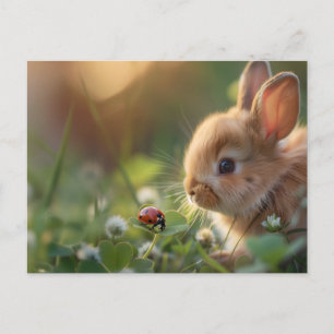 Schattige konijntje en een lieveheersbeestje op he briefkaart
