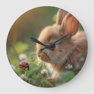 Schattige konijntje en een lieveheersbeestje op he grote klok