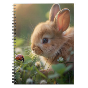 Schattige konijntje en een lieveheersbeestje op he notitieboek