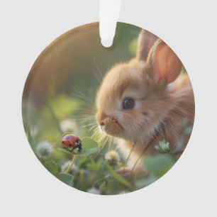 Schattige konijntje en een lieveheersbeestje op he ornament