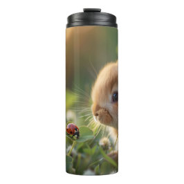 Schattige konijntje en een lieveheersbeestje op he thermosbeker