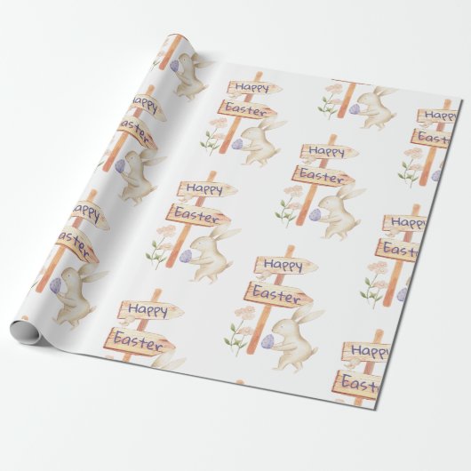Schattige konijntje en ei gelukkig Pasen Cadeaupapier (Uitgerold)