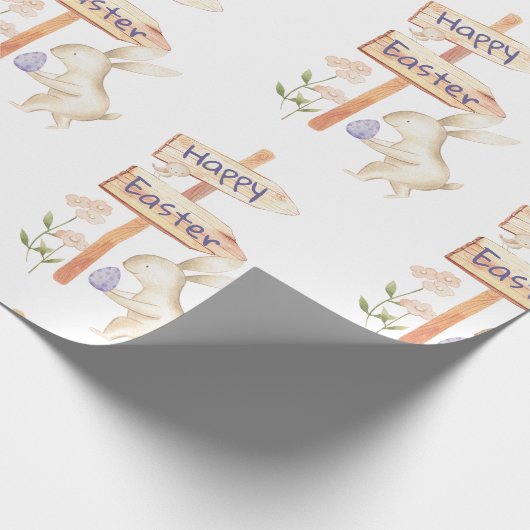 Schattige konijntje en ei gelukkig Pasen Cadeaupapier (Hoek)