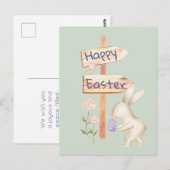 Schattige Konijntje en Ei Gelukkig Pasen op Pastel Briefkaart (Voorkant / Achterkant)