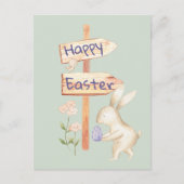 Schattige Konijntje en Ei Gelukkig Pasen op Pastel Briefkaart (Voorkant)