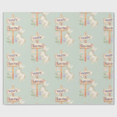 Schattige Konijntje en Ei Gelukkig Pasen op Pastel Cadeaupapier (Vlak)