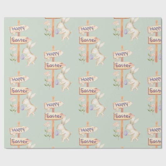 Schattige Konijntje en Ei Gelukkig Pasen op Pastel Cadeaupapier (Vlak)