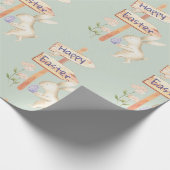 Schattige Konijntje en Ei Gelukkig Pasen op Pastel Cadeaupapier (Hoek)