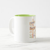 Schattige konijntje en ei gelukkig Pasen Tweekleurige Koffiemok (Voorkant links)