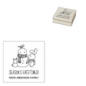 Schattige Konijntje en Sneeuwman Seizoenen Groeten Rubberstempel (Gestempeld)