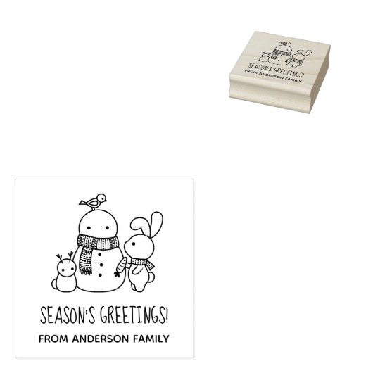 Schattige Konijntje en Sneeuwman Seizoenen Groeten Rubberstempel (Gestempeld)