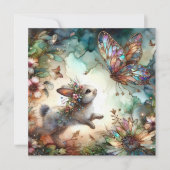 Schattige konijntje en vlinder Glas in lood Pasen Feestdagenkaart (Voorkant)