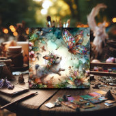 Schattige konijntje en vlinder Glas in lood Pasen Feestdagenkaart