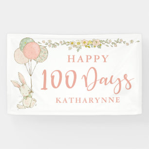 Schattige  konijntje Floral 100 dag viering Spandoek