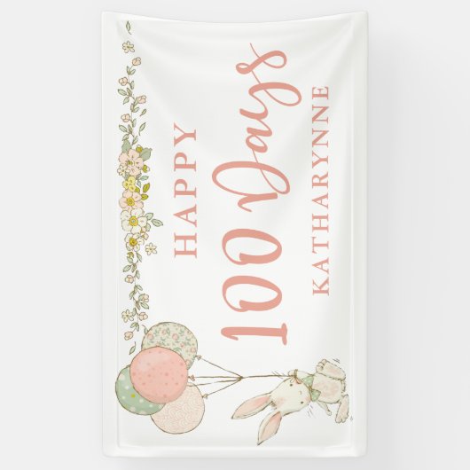 Schattige  konijntje Floral 100 dag viering Spandoek (Verticaal)