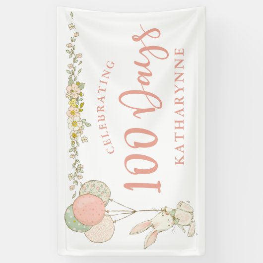 Schattige  konijntje Floral 100 dag viering Spandoek (Verticaal)