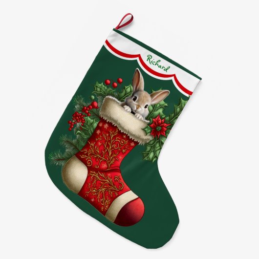 Schattige konijntje gluren grote kerstsok (Voorkant (Hangend))