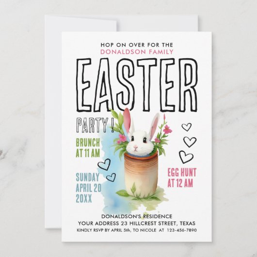 Schattige konijntje groen roze paaseierjacht Water Kaart (Voorkant)