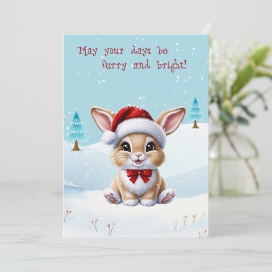 Schattige konijntje in de Kaart van Snow Christmas (Staand voorkant)