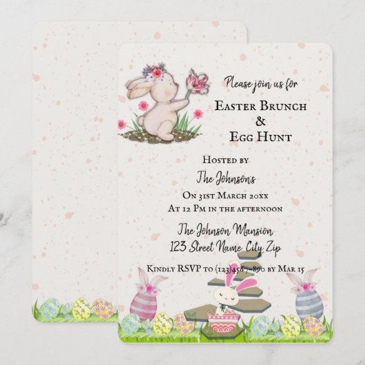 Schattige konijntje in een beige textuur Minimal E Kaart (Voorkant / Achterkant)