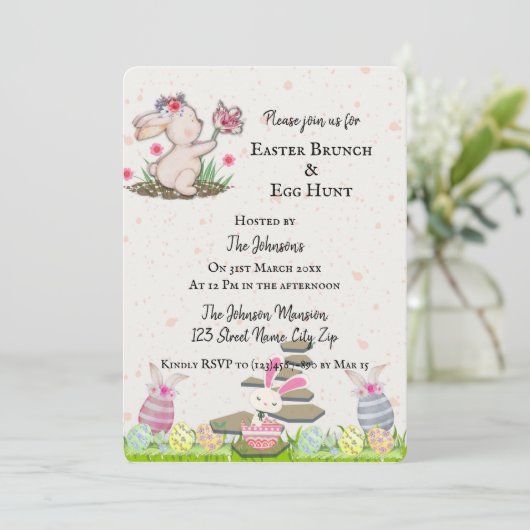 Schattige konijntje in een beige textuur Minimal E Kaart (Staand voorkant)