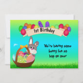 Schattige konijntje in mand Pasen 1e Verjaardag Kaart (Voorkant)