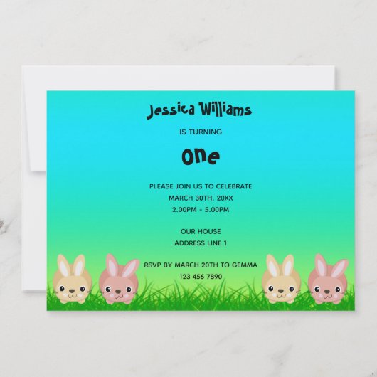 Schattige konijntje in mand Pasen 1e Verjaardag Kaart (Achterkant)