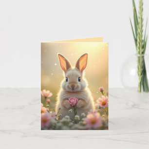 Schattige konijntje in roze bloemetjes, Pasen Feestdagen Kaart