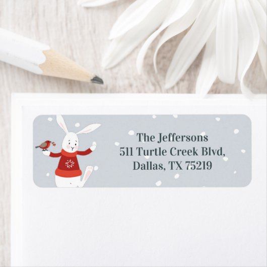 Schattige konijntje kerst retour label (Insitu)