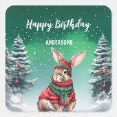 Schattige konijntje kerstboom verjaardagsfeestje m vierkante sticker (Voorkant)